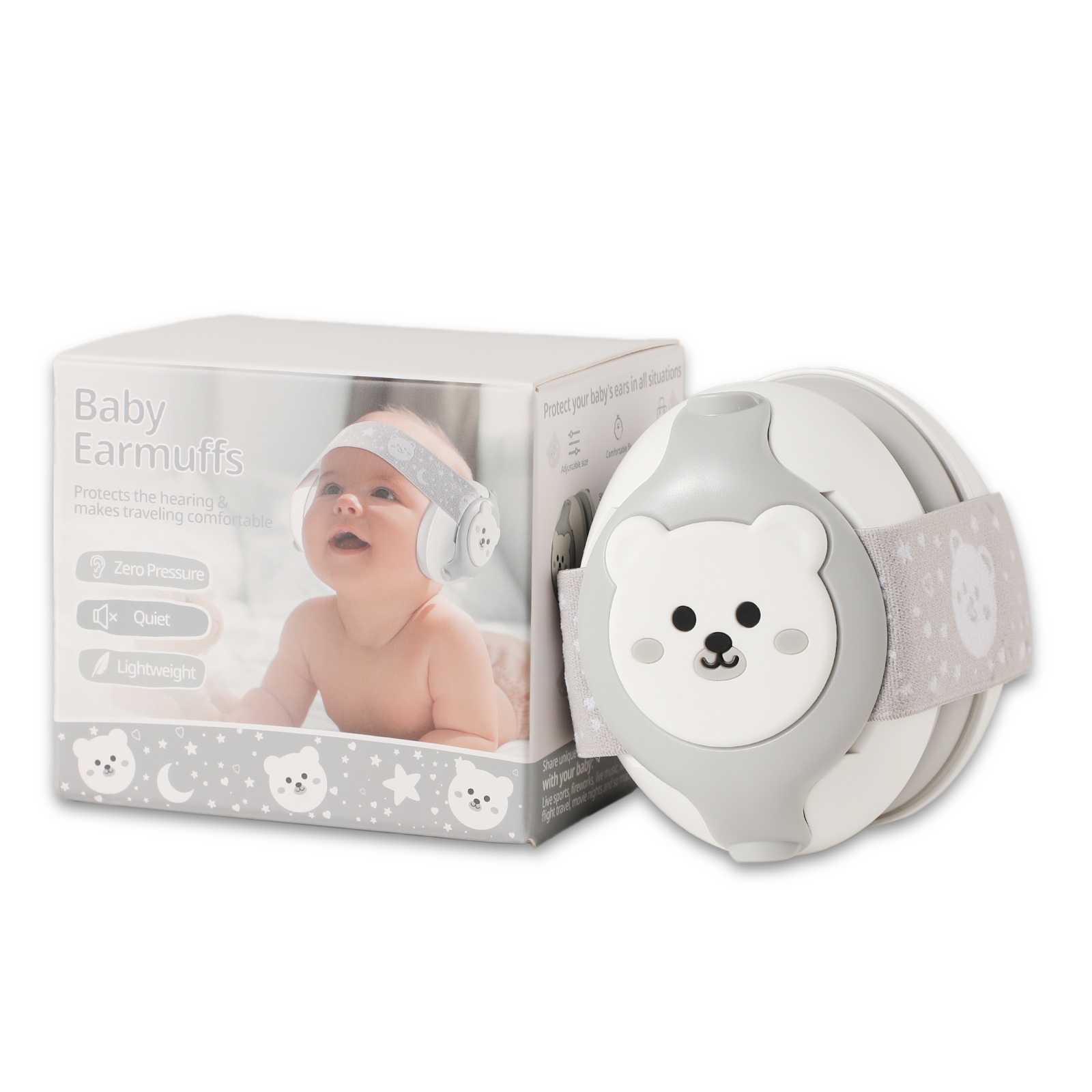 Baby Gehörschutz Grau mit Bären-Design für Kleinkinder