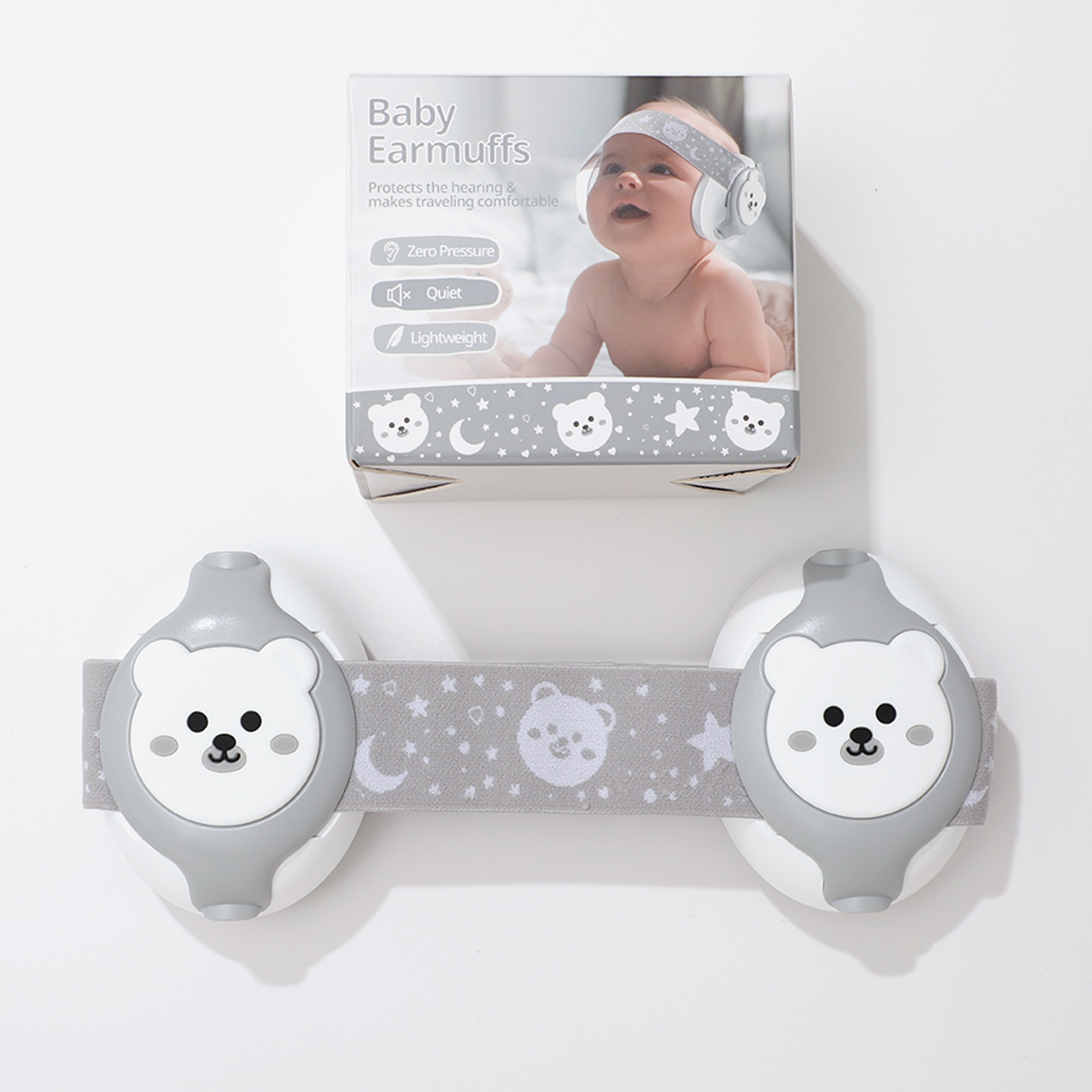 Baby Gehörschutz Grau mit Bären-Design für Kleinkinder