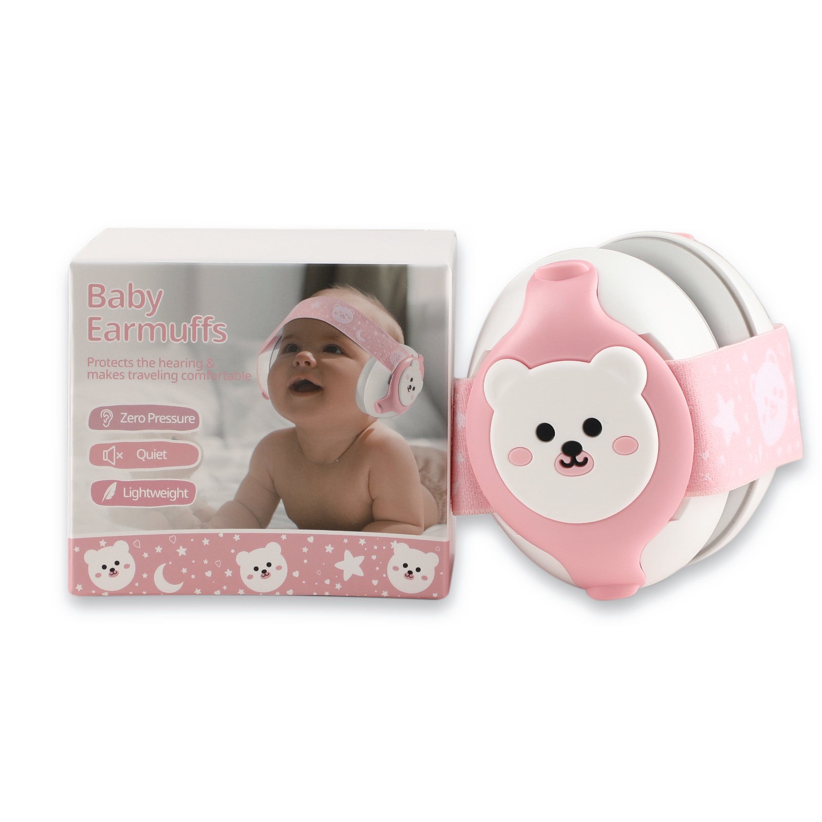 Baby Gehörschutz Rosa mit Bären-Design für Kleinkinder
