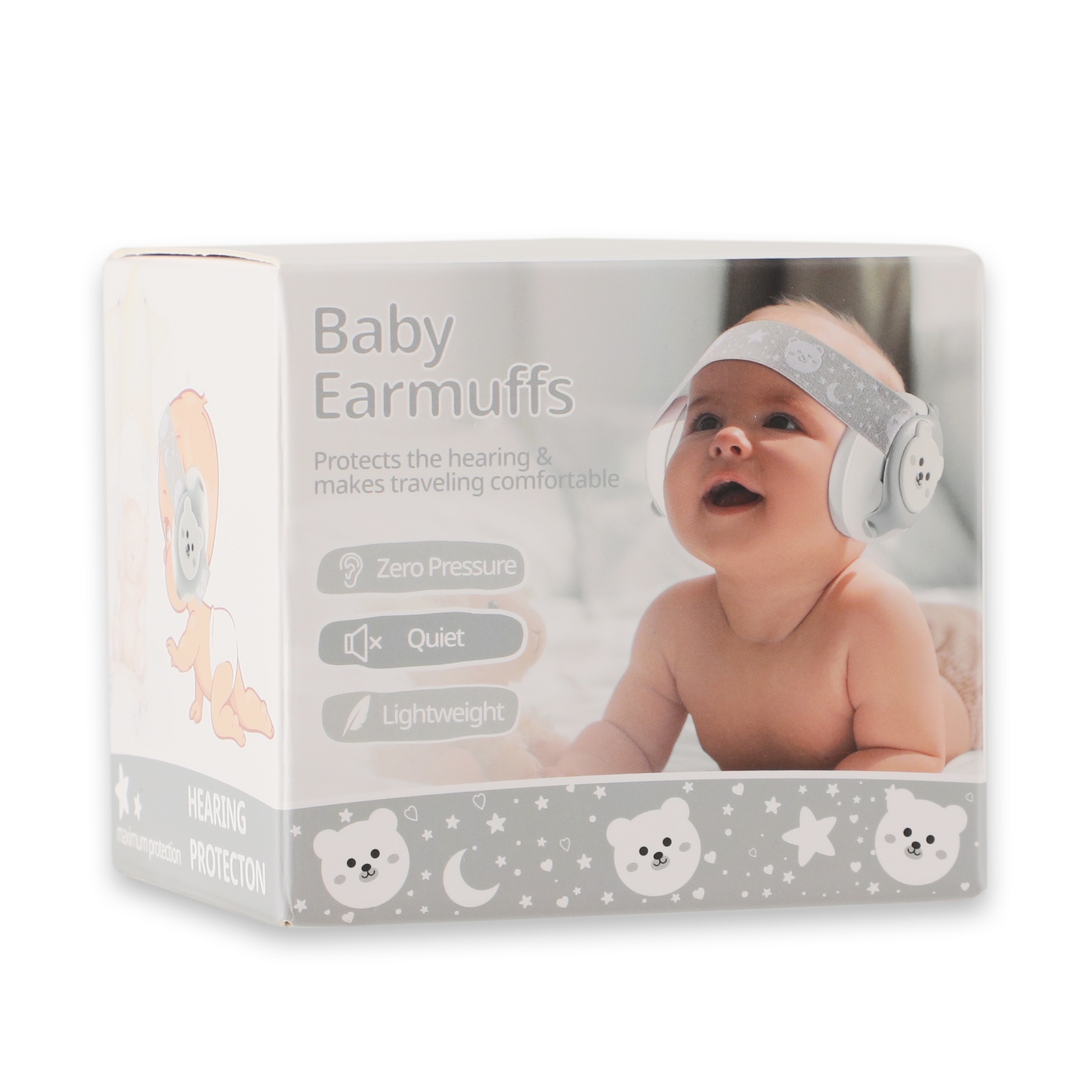 Baby Gehörschutz Grau mit Bären-Design für Kleinkinder