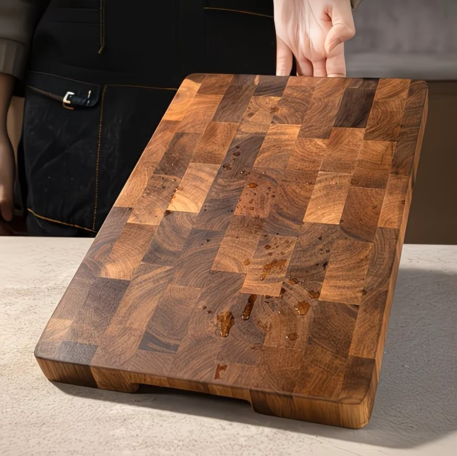 Dofiki® Schneidebrett Set 4-teilig aus Massivholz – Holz Schneidebretter mit Griffen, Wendbar, Messerfreundlich, Servierbrett für Fleisch, Gemüse, Brot & Käse – Bild 5