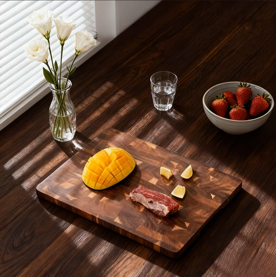 Dofiki® Schneidebrett Set 4-teilig aus Massivholz – Holz Schneidebretter mit Griffen, Wendbar, Messerfreundlich, Servierbrett für Fleisch, Gemüse, Brot & Käse – Bild 6