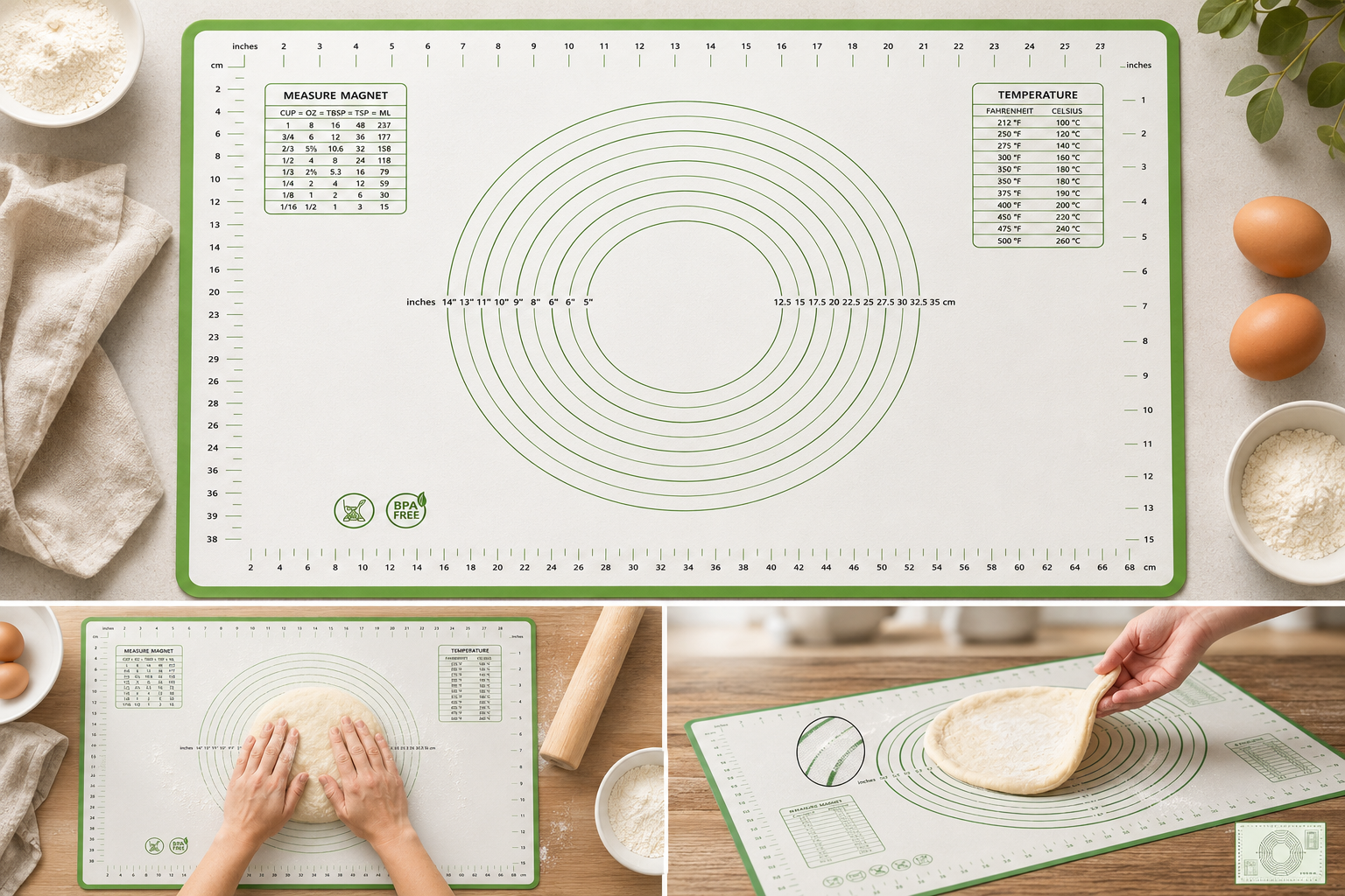 Silikon Backmatte 70x50 cm von Metranos® – wiederverwendbare Antihaft Backunterlage aus Silikon mit Glasfasergewebe. Ideal für Brot, Pizza, Kuchen und Teig. – Bild 4